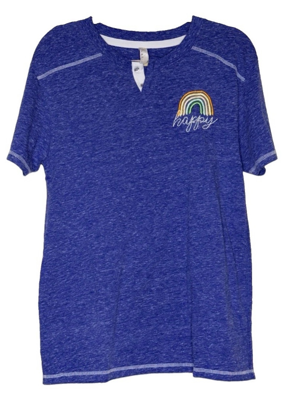 Live & Tell Happy Logo Blue Super Soft Henley T-shirt Mens Size M